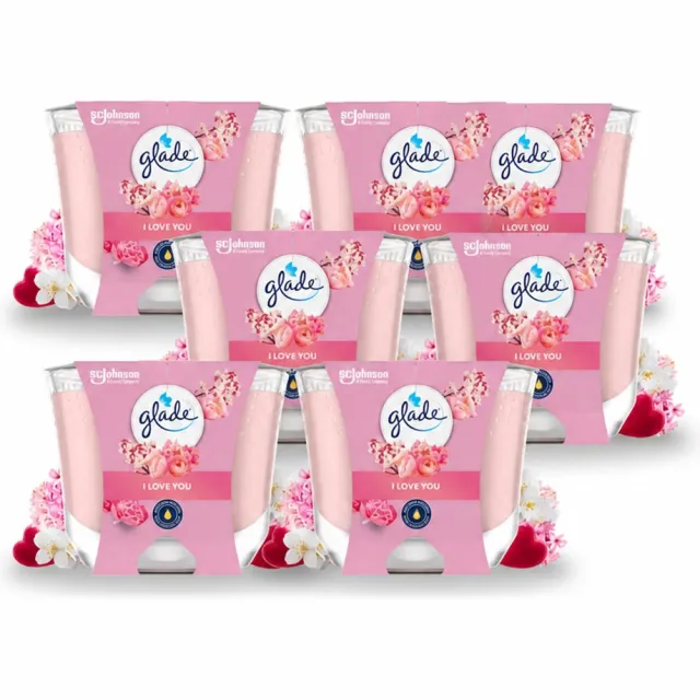 Glade 6 x Glade - Geurkaars I Love You - 100% Raapzaadwas - 204 g - Voordeelverpakking - 6 stuks roze