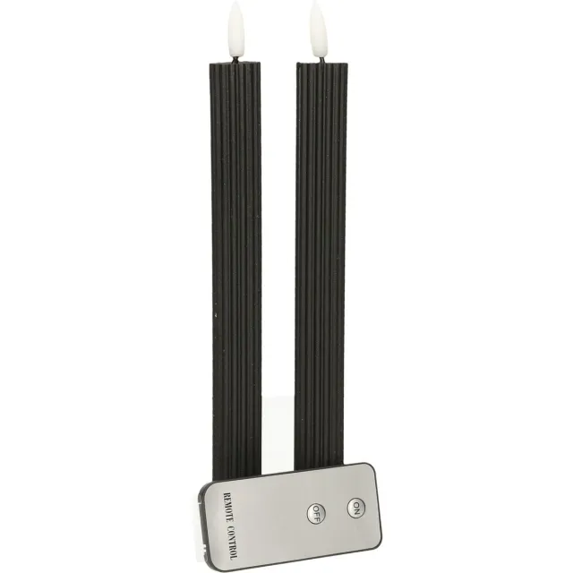 Anna's Collection Led kaarsen/dinerkaarsen - 2x - zwart - ribbel - 23 cm - afstandsbediening