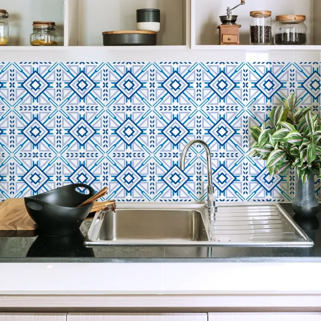 Ambiance Sticker Zelfklevende tegelmuurstickers voor keuken en badkamer - 9 cementtegelstickers, Azulejos Vicente-stijl - 9 stickers, 10x10 cm Multi color