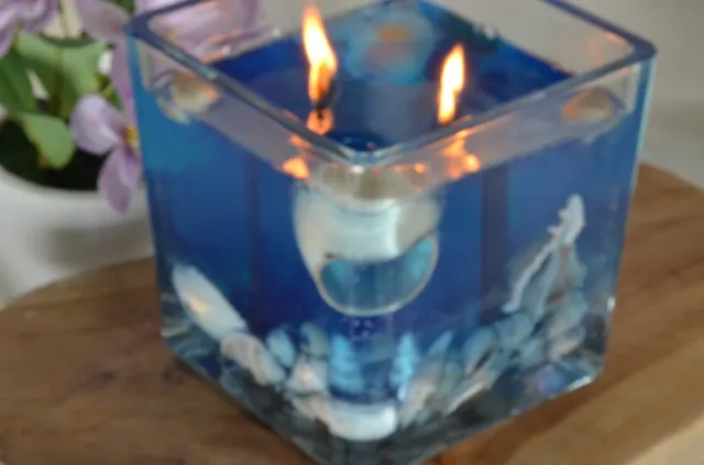 MilaNNE Nieuw voor 2025: XXL Schelpen Gelkaars "Blue Sea" met 2 houten Piten 15x15x15 cm - BEKIJK VIDEO Transparant