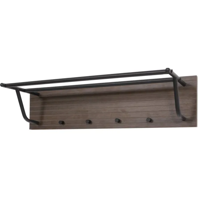 MCW Wandkapstok MCW-N78, 2 kledingstangen 4 haken, Scandinavische stijl metaal hout melamine MVG 20x80x27cm ~ donkerbruin