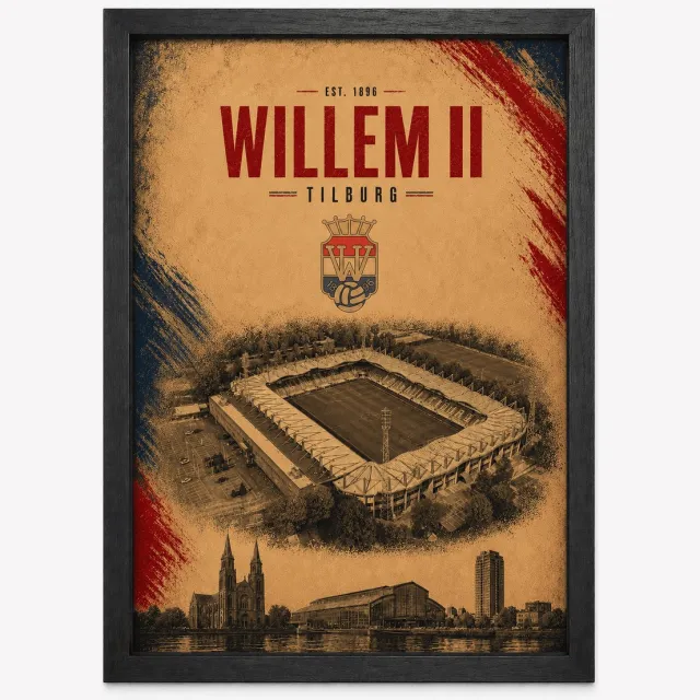 Joshimo Willem II Poster | Tilburg Voetbalposter met Stadion | Inclusief Zwarte A4 Lijst