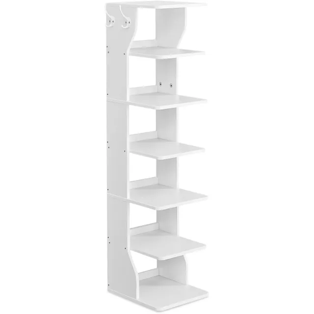 Famanu Slim schoenenrek, vrijstaande schoenenkast met 7 niveaus voor het organiseren van schoenen Wit