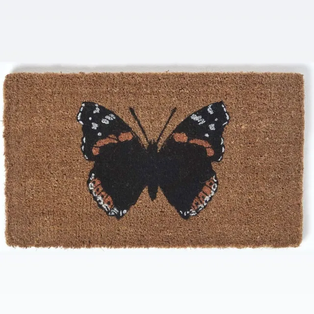 Homescapes Antislip deurmat van kokosvezel vlinder admiraal Bruin