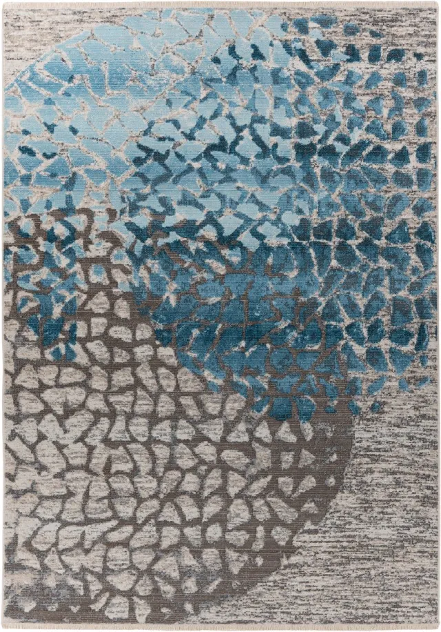 Padiro design laagpolig vloerkleed 80 x 150 cm - lichtblauw - modern abstract ontwerp - voor vloerverwarming - van polypropyleen