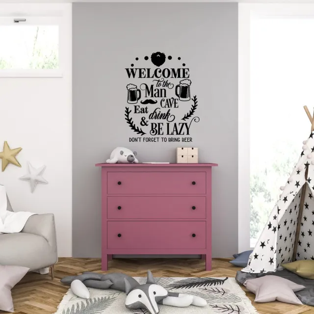 MC Living Muursticker - Welcome To The Man Cave - 46,4 x 56 - Zwart