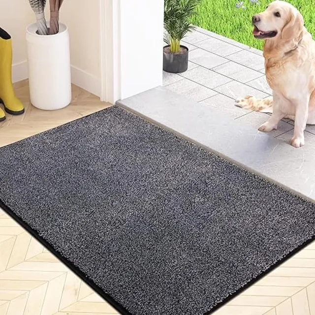 Karma Anti-stof en anti-slip deurmat van 50 x 80 cm, wasbaar in de wasmachine, entreemat van absorberende zachte microvezel voor hond, entree, deur en hal grijs