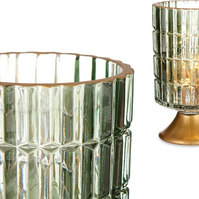 Gift Decor Led-lantaarn Metaal Gouden Groen Glas (10,7 x 18 x 10,7 cm)