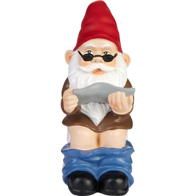 Brubaker Tuinkabouter op het Toilet - Kabouter op Closet met Bril en Krant - Grappig Tuinbeeldje - Weerbestendige Decoratie voor Tuin en Camping - Tuindecoratie voor Buiten - 20 cm hoog