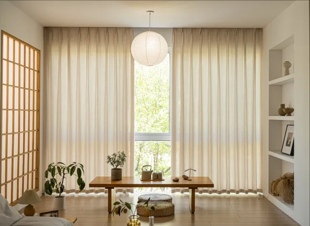 Floraweg Semi-transparante gordijnen van poly-linnen met textuur, effen gordijnen met zeilringen voor openslaande deuren, beige,Met haakjes ringen,140x160cm