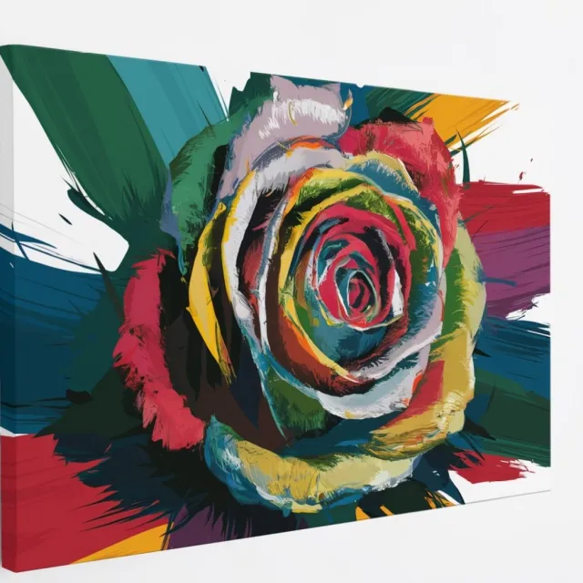 Saammp Canvas Schilderij - Kleurrijke Roos Abstract Kunst - Natuur - 90x60 - Foto op canvas - Wanddecoratie - Muurdecoratie Woonkamer - Kantoor Decoratie Multicolor