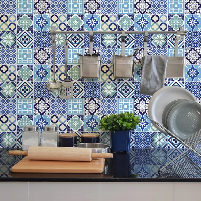 Ambiance Sticker Muurstickers - Zelfklevende tegelmuurstickers voor keuken en badkamer - 9 ROBIO cementtegelstickers - 9 stickers 20x20cm Multi color