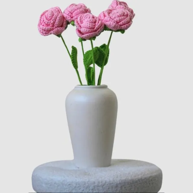Woolbloom kunstbloemen - Gehaakte Bloemenboeket - Roze rozen - Valentijnsdag - Valentijn - Roze rozen