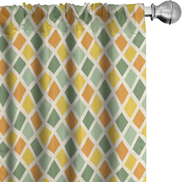ABAKUHAUS Retro Gordijnen – 2-delige set 75x175 cm – Microvezel, halfverduisterend – Crème-groen Ringelblume