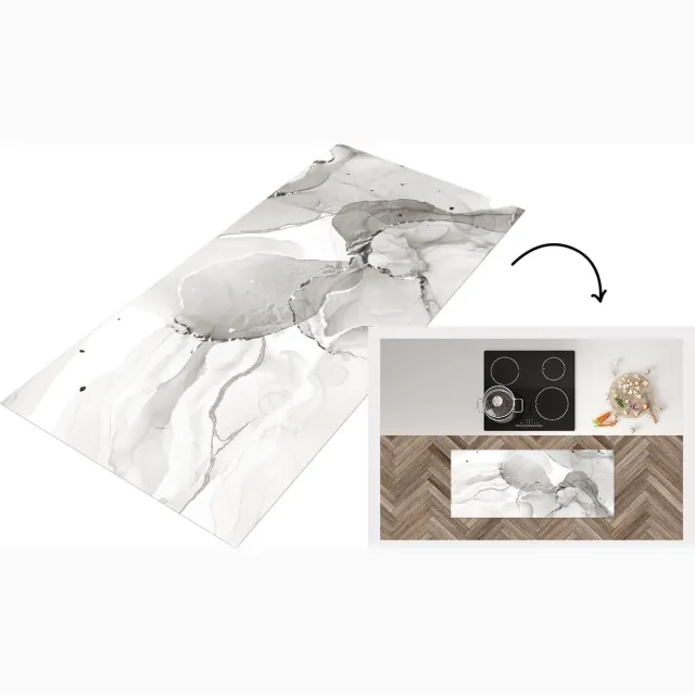 KitchenYeah Keukenloper - Loper keuken - Marmer - Grijs - Zwart - Keukenloper vinyl Multicolor