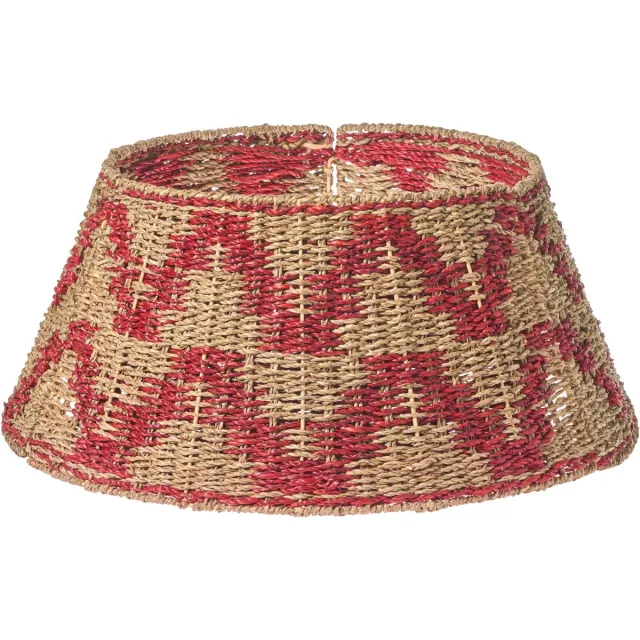 Beliani GLACE - Kerstboomrok - Naturel/Rood - ⌀ 60 cm - Zeegras Natuurlijk