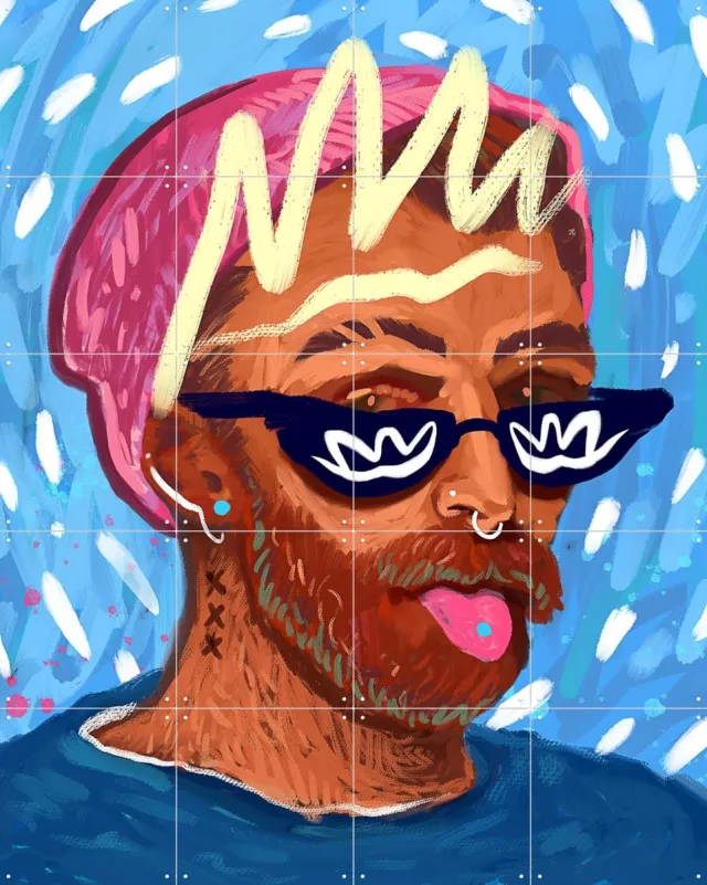 IXXI Hipster Van Gogh, Pop-art by Tadej & Van Gogh 21st Century - 80 x 100 cm - Grote wanddecoratie en posters - Kleurrijk, Klassiek, Illustraties Roze