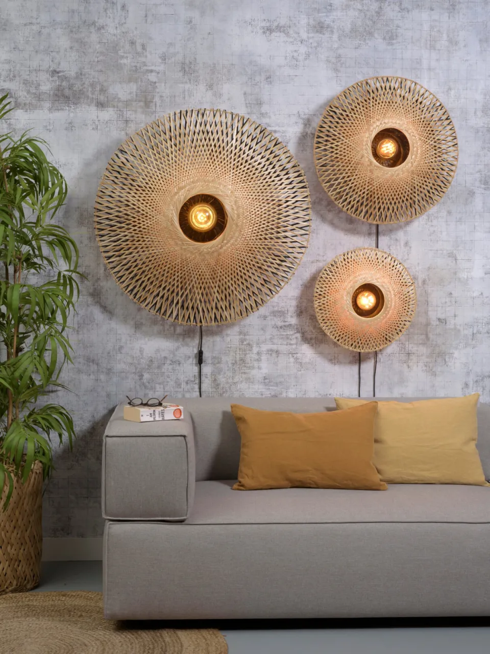 Good&Mojo wandlamp Kalimantan bamboe naturel zwart, foto 7