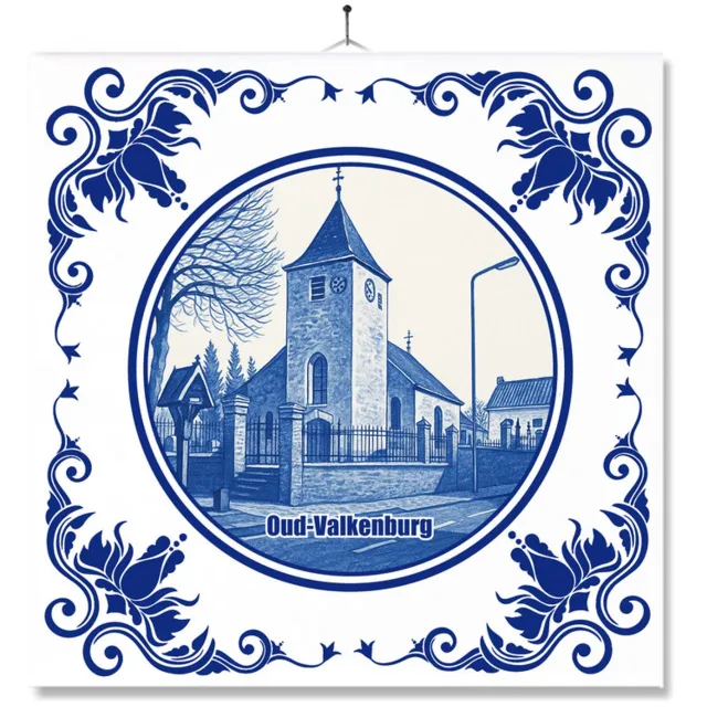 MC Living Tegel Met Opdruk | Oud-Valkenburg | Delft Blauw | Cadeau | Inclusief Geschenkdoos | Standaard | Ophangsysteem Multi-Color