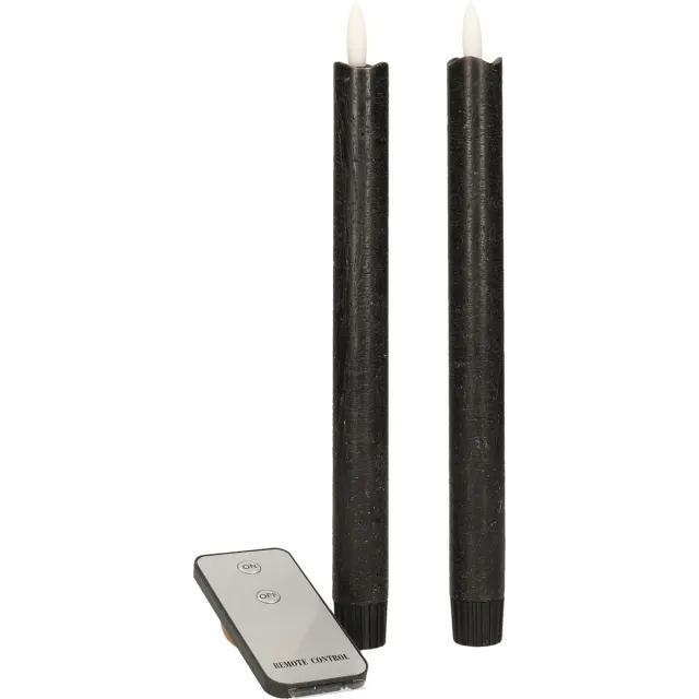 Anna's Collection LED dinerkaarsen - 2x - zwart - 23 cm - met afstandsbediening