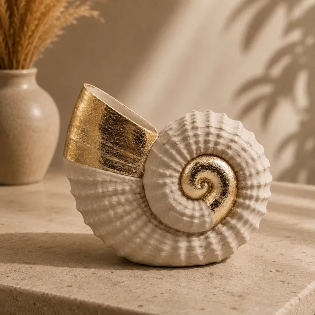 Layerzz Luxury Layerzz - Seashell - schelp vaas - decoratie-3D geprint Handmade goud - woondecoratie - Beige Beige goud