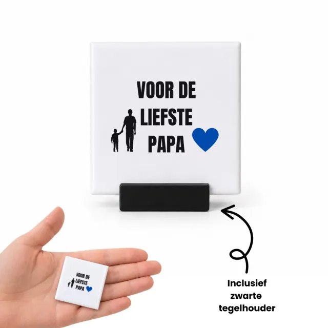 Hacebo voor de liefste papa tegeltje met tegelhouder - Papa - cadeau papa - tegeltjes met tekst - cadeau - verjaardag papa - vaderdag - beste papa - spreuktegels - 4.8x4.8 CM Wit