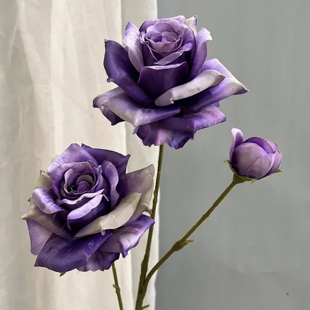 MH Handel Zijden Boeket Rozenboeket in olieverfstijl – 80 cm hoog – 6 stelen - doe-het-zelf boeket – DIY – alle kunstbloemen los geleverd – Lente – multi color – Kunstbloemen - nep bloemen - nepbloemen - kunstplanten Donkerpaars