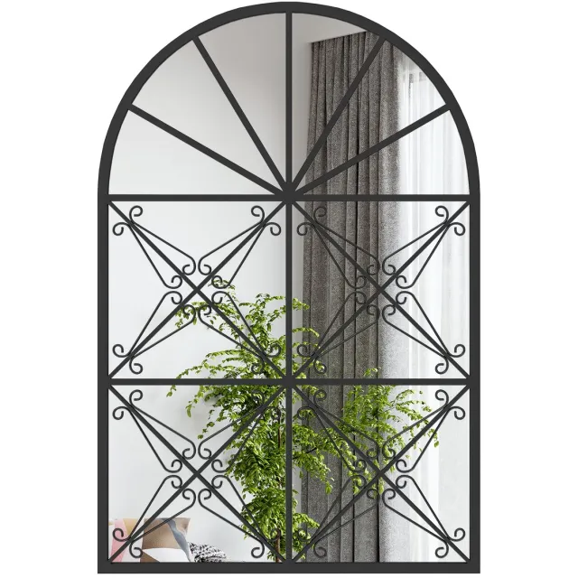 Costway Wandspiegel met raamlook, 58 x 87 cm, raamspiegel metaal, decoratieve spiegel met haken, decoratieve hangspiegel, spiegel voor badkamer, hal, slaapkamer en woonkamer, zwart