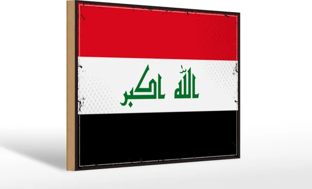 Femer Holzschild Flagge Irak 30x20cm Retro Flag of Iraq Rood