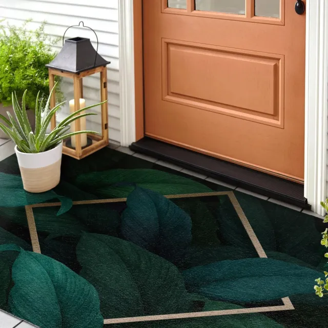 Coloray Buiten Deurmat - Donkergroen Deurmat Buiten Weerbestendig - Tropische bladeren Deurmat Tegen Modder En Vuil - Hal Aankleding - Zomer Buitenmat - Duurzame Droogloopmat Voor Buitengebruik - 150x100 cm Donkergroen - Tropische bladeren