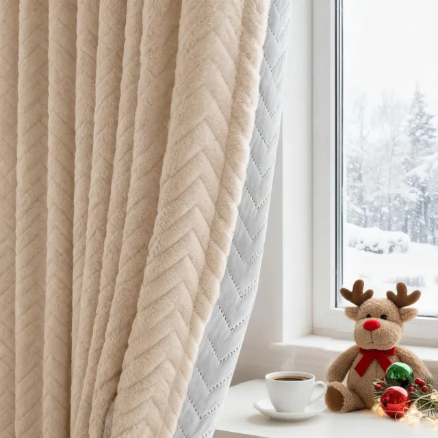 MUPOO isolerende thermische gordijnen verduisterend kant en klaar -Kort Polig - 350gsm Zwaar Dikke Gordijn voor Slaapkamer Woonkamer -Beige 140x213cm-1 stuk beige-1 stuk