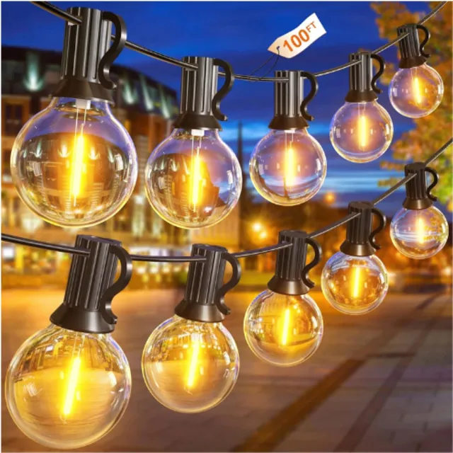 PAEAM Festoen Lichtslinger 30M Voor Buiten - G40 LED Lichtsnoer Met 50+2 Plastic Lampen - Waterdichte Tuinverlichting Op Netstroom - Voor Veranda, Achtertuin En Bistro - Energieklasse E