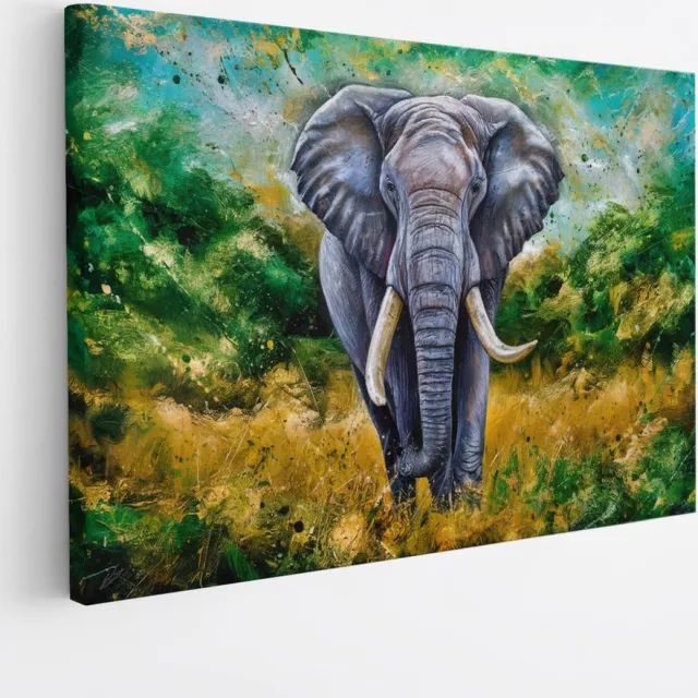 Saammp Canvas Schilderij - Abstracte Olifant - Afrika - Dieren - 40x30 - Foto op canvas - Wanddecoratie - muurdecoratie Woonkamer - Slaapkamer decoratie - Canvas Print Multicolor
