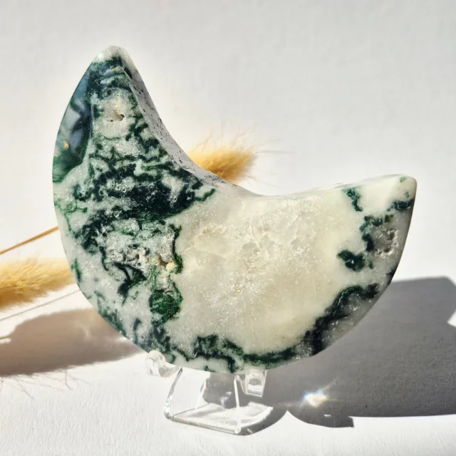 Moonlight Gemstones Edelsteen Mosagaat Maan op Standaard (Druzy & Patronen) Agaat - #309 10-12cm Meerkleurig