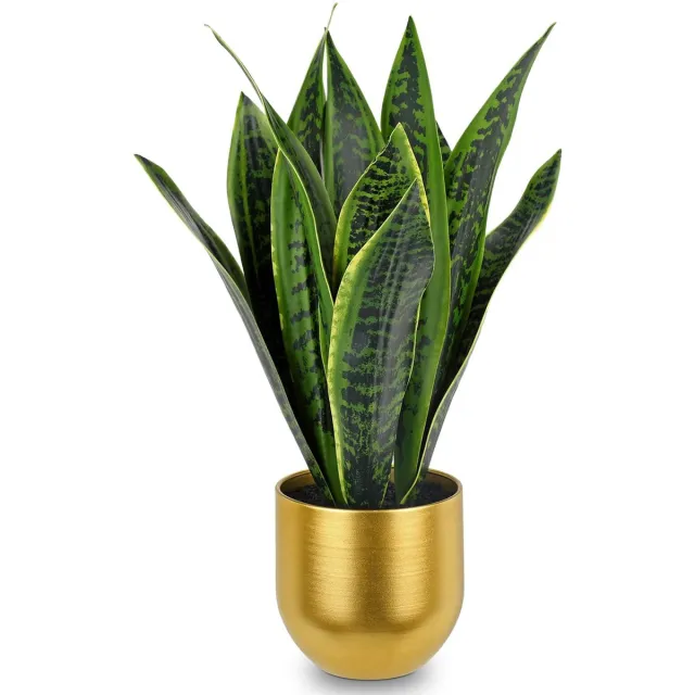 Ibenzoa Kunstmatige Sansevieria kamerplant met realistische uitstraling in elegante witte pot van keramiek groen