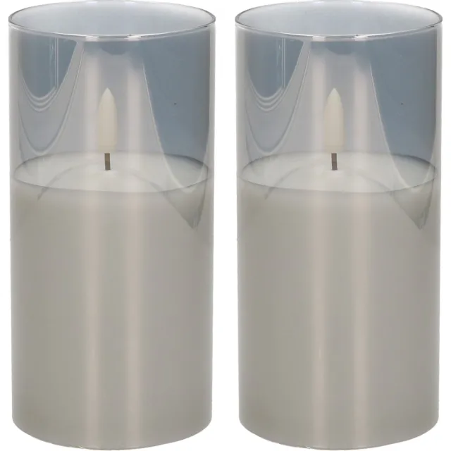 Cepewa 2x stuks luxe led kaarsen in grijs glas D7,5 x H15 cm - met timer - Woondecoratie - Elektrische kaarsen