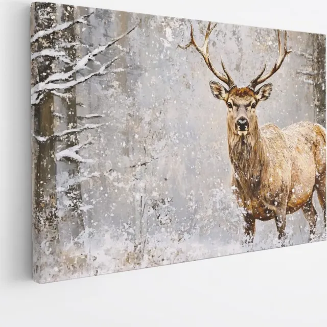 Saammp Canvas Schilderij - hert tussen de sneeuw - Natuur - Dieren - 120x80 - Foto op canvas - Wanddecoratie - Muurdecoratie Woonkamer - Slaapkamer decoratie - Canvas Print Multicolor
