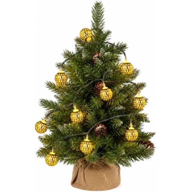 Atmosphera Lichtsnoer - gouden ballen - 8 led bollen - warm wit - 130 cm - batterij - verlichting