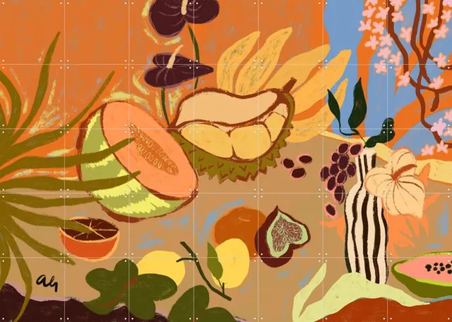 IXXI Sweetness of Summer, Arty Guava - 140 x 100 cm - Grote wanddecoratie en posters - Abstract, Kleurrijk, Speels, Digitale Kunst, Illustraties Oranje