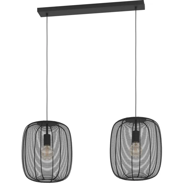 EGLO Rinroe Hanglamp - E27 - 2 lichts - 90 cm - Zwart - Staal Zwart;