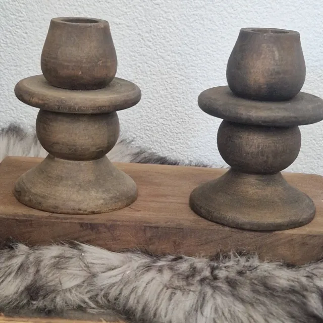DTT Houten sier kandelaar set van 2 bruin , beige
