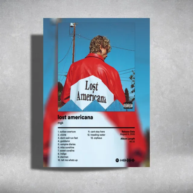 Luxe poster MGK - Lost Americana - album cover - metalen poster - 30x40cm Blauw