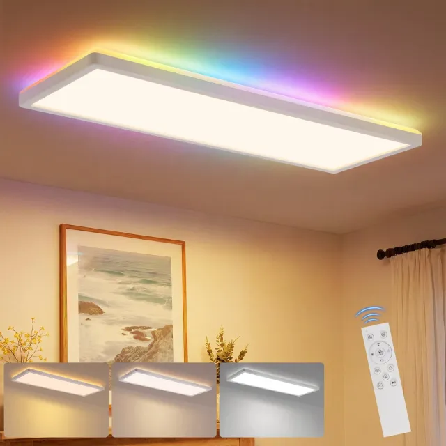 NETTLIFE LED Paneel 58x20 cm - RGB Dimbare Plafondlamp met Afstandsbediening - Wit - 22W - Backlight Kleurwissel - Flach Design - Kantoorlamp Daglicht - Binnenverlichting - voor Woonkamer | Keuken | Kantoor | Gang | Werkplaats