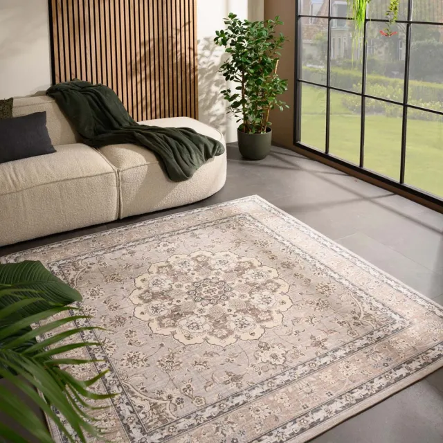 Heritaged Vintage buitenkleed vierkant - Valenca Nova beige/lichtgrijs 115x115