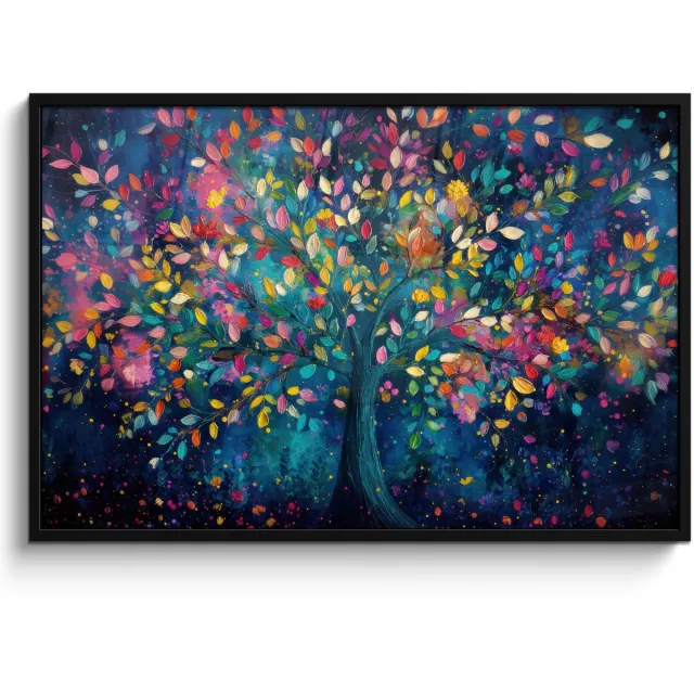 FrameYourWall Poster in lijst - Fotolijst 120x80 cm - Posters - Kleurrijk - Boom - Magisch - Abstract - Posterlijst zwart - Decoratie - Wanddecoratie woonkamer - Muurdecoratie slaapkamer