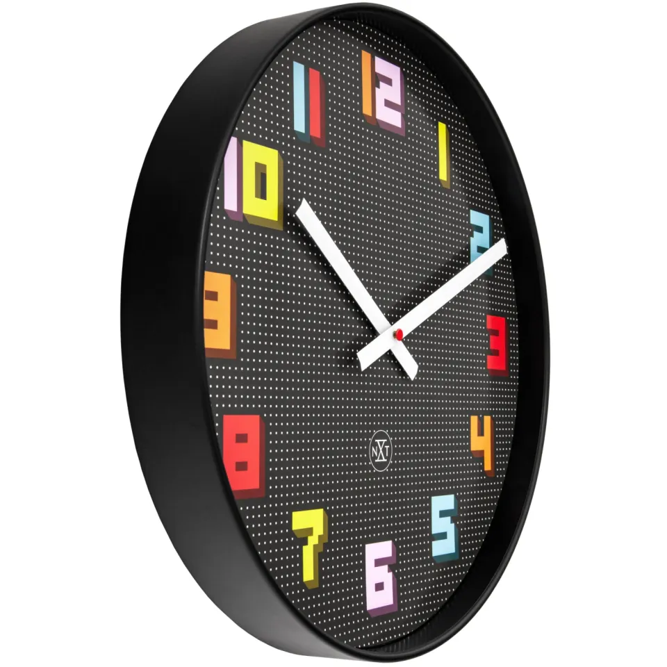 NeXtime Wandklok 35 cm - geruisloos - zwart/meerkleurig - ABS - nXt 'Game' Multicolor