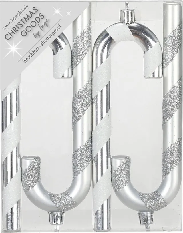Inge Glas Inge goods Kersthangers - 12x - zuurstokken - zilver - 14 cm - Zilveren kerstboomversiering