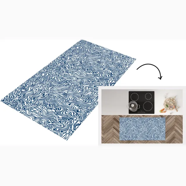 KitchenYeah Keukenloper - Loper keuken - Patronen - Abstract - Blauw - 120x60 cm - Keukenloper vinyl Multicolor