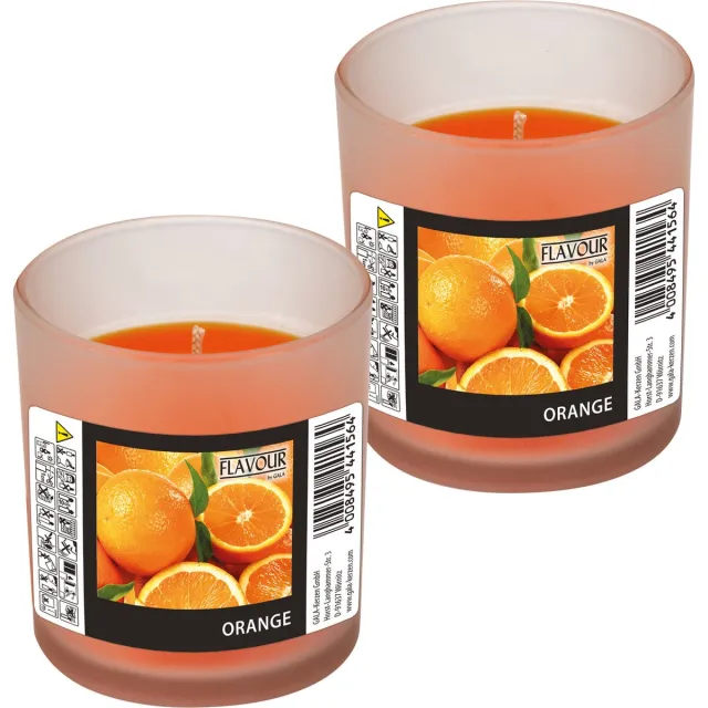 Conpax Candles geurkaars - 2x - sinaasappel geur - oranje - 8 branduren - in glas - aroma kaars