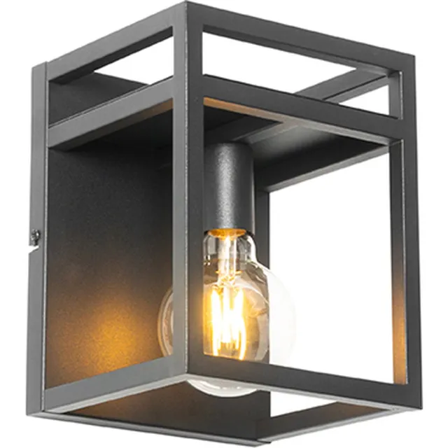 QAZQA cage rack - Industriele Wandlamp voor binnen - 1 lichts - D 18 cm - Zwart - Industrieel - Woonkamer | Slaapkamer | Keuken